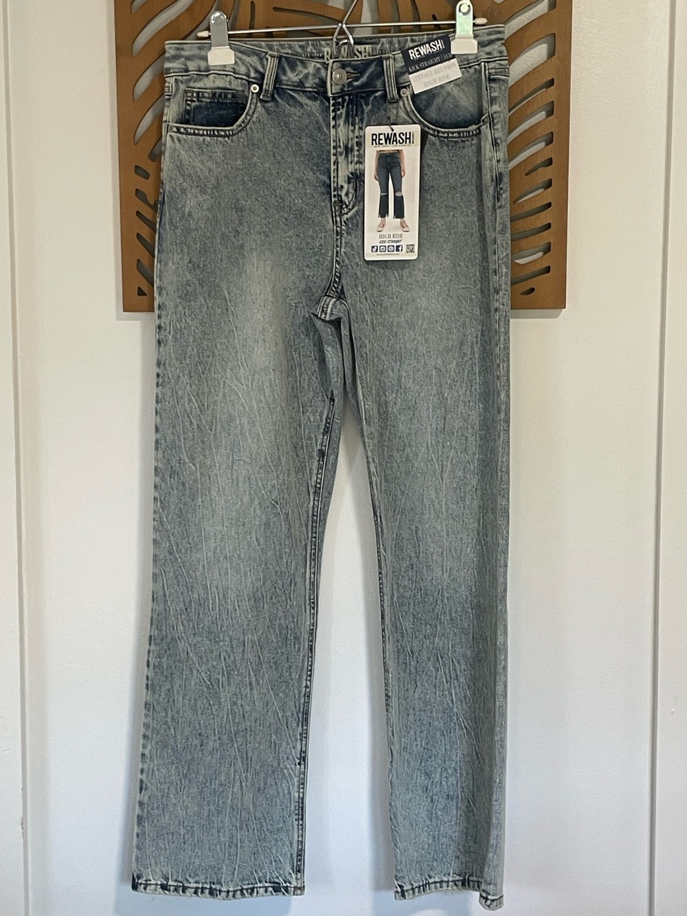 REWASH Brand Kick Straight Vintage Reunion High Rise Acid Wash Stretchy Jeans